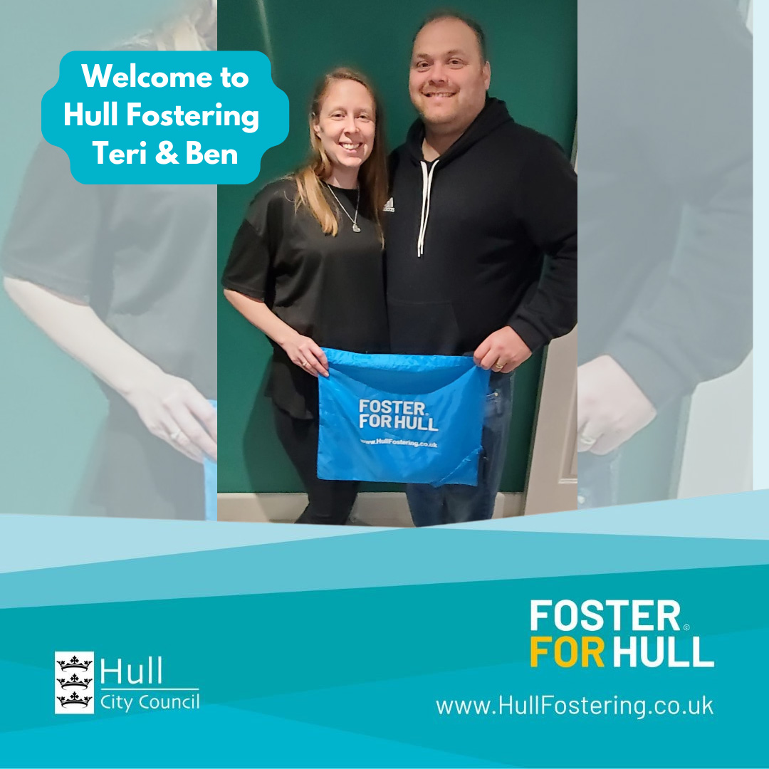 Hull Fostering's newest foster carers Teri and Ben image of Teri and Ben smiling to the camera