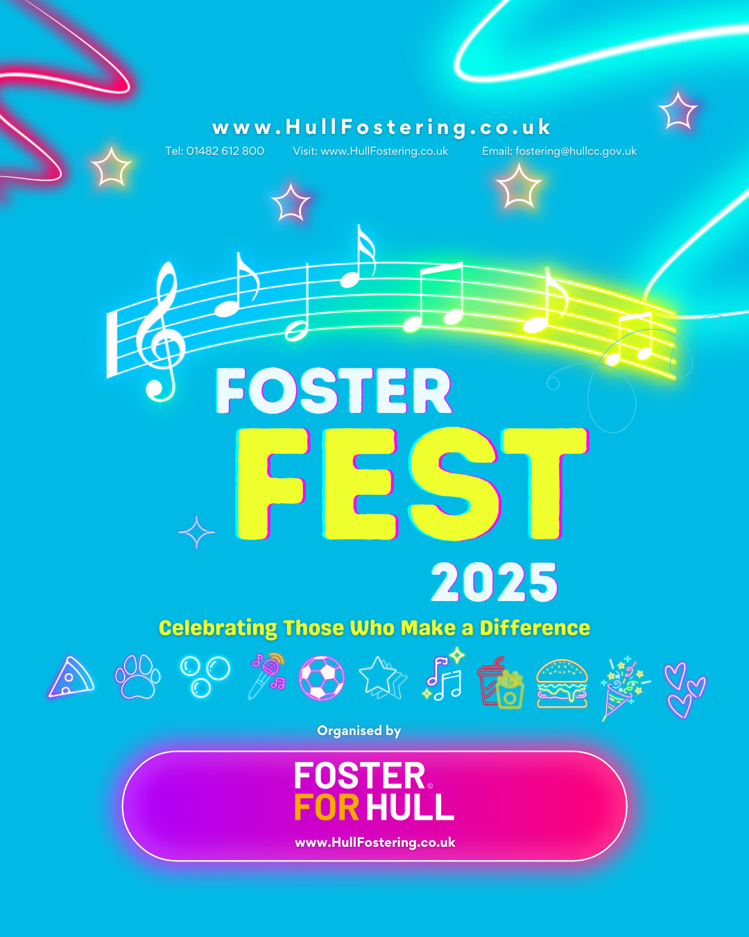 Foster Fest 2025 is nearly here! Hull Fostering needs YOUR help to add inflatables, rides, face painting, superheroes & more to this free community event. Get involved!